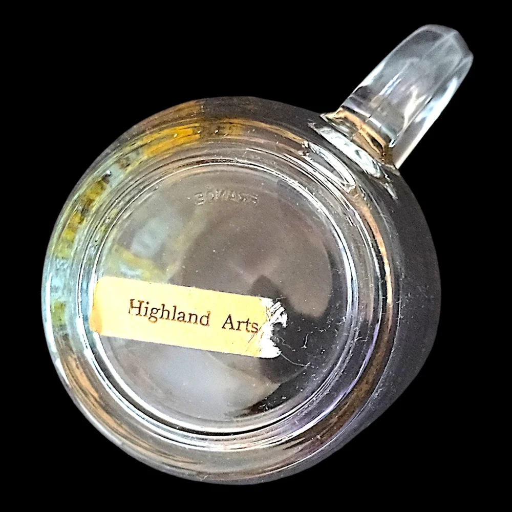 Vtg Scotland Souvenir Glass Mug Cup Gold Trim Transfer Ware‎ Map Highland Arts